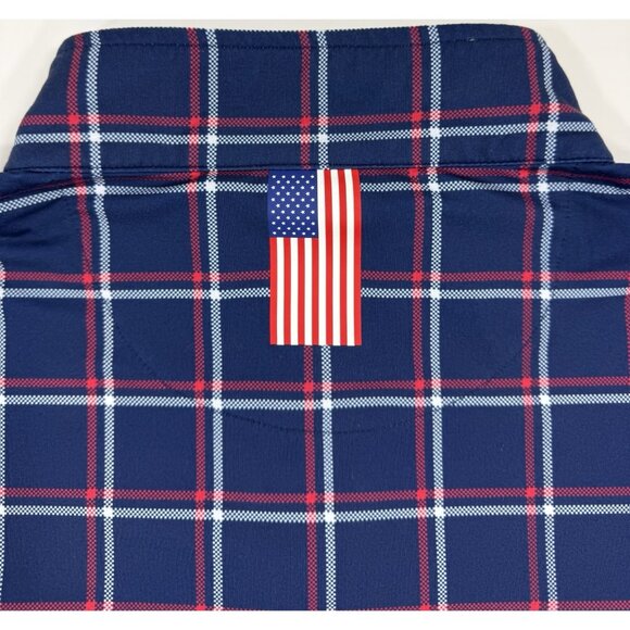 Rhoback Mens Q-Zip Pullover Performance Sz XL Plaid USA Flag Golf Athleisure - Picture 5 of 11